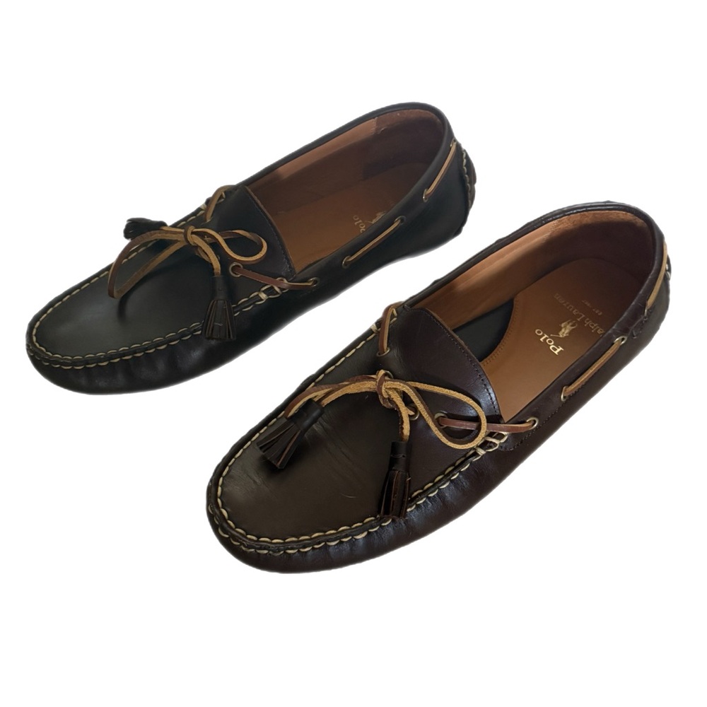 Polo Ralph Lauren Mens Brown Leather Loafers Tassels Size 12 Coastal Preppy